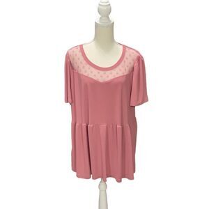 Emma & Olive Woman Dusty Rose Mesh Yoke Short Sleeve Pullover Blouse Size 3X